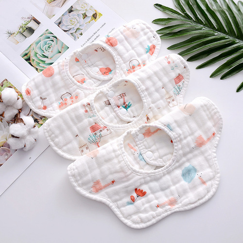 4-layer thin bib gauze children's bib newborn pure cotton 360 petal bib baby saliva towel summer