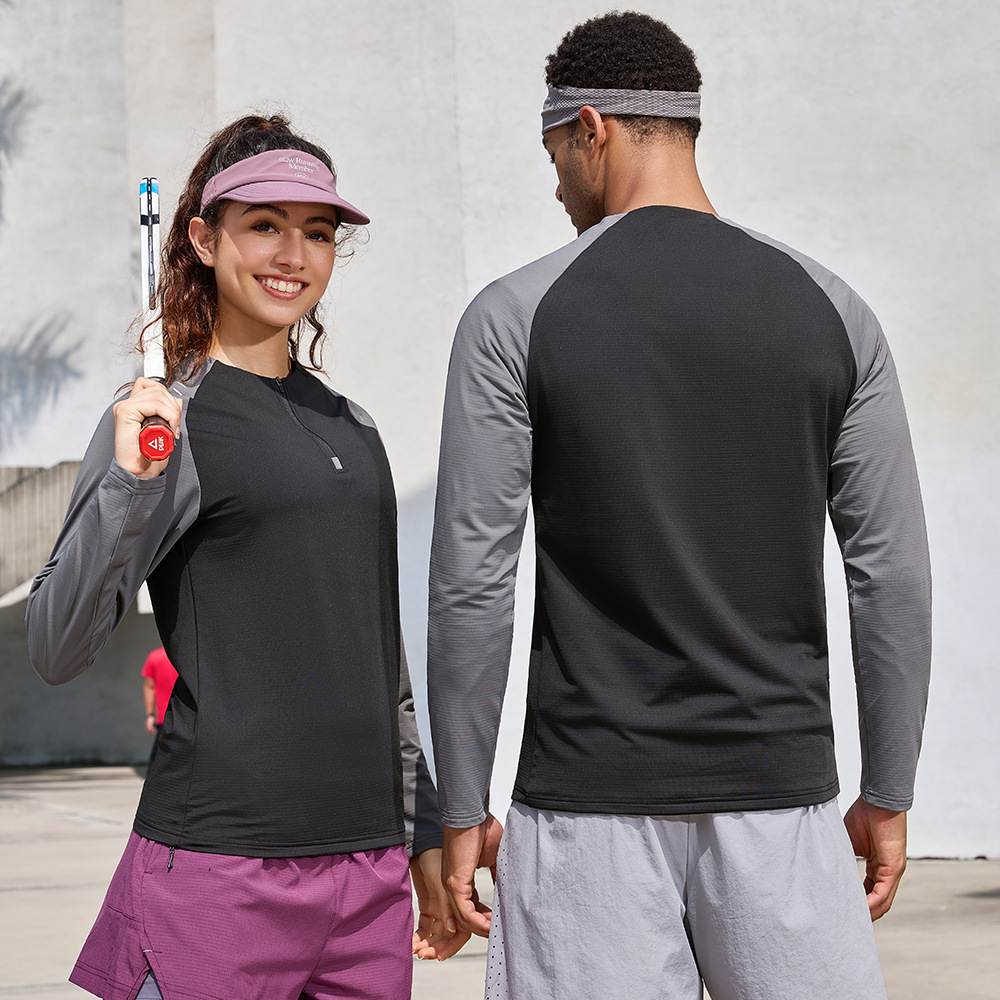 Camiseta deportiva al aire libre, ropa de secado rápido de manga larga, hombre y mujer, carrera, media cremallera, camiseta deportiva de entrenamiento, ropa de fitness