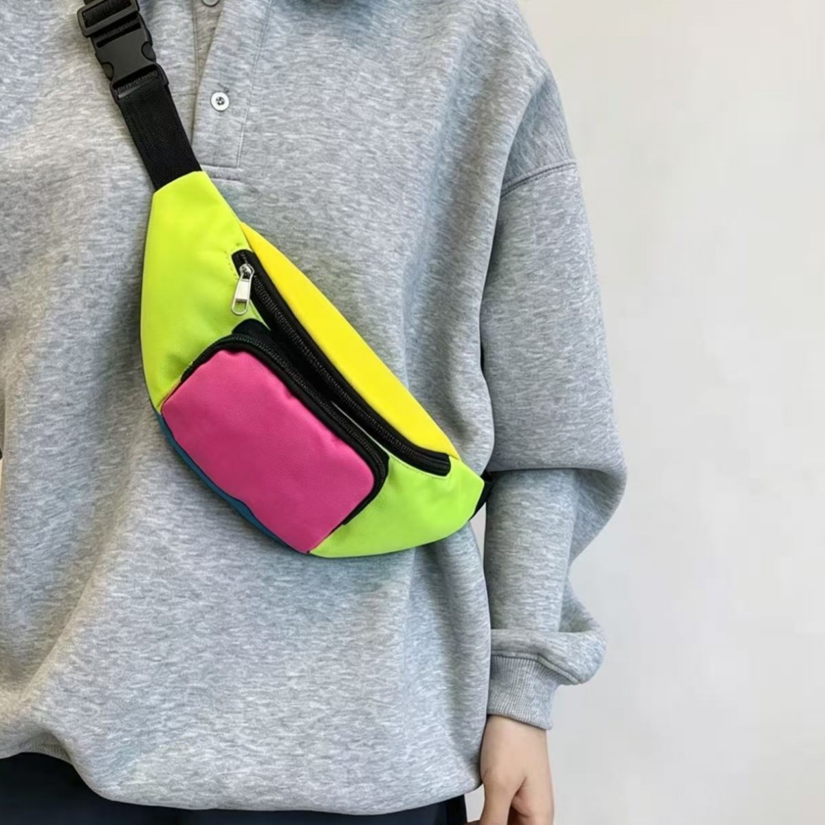 New Summer Breathable Oxford Cloth Storage Bag, Color-Contrast Fashionable Outdoor Cycling Sports Lightweight Multifunctional Crossbody Bag