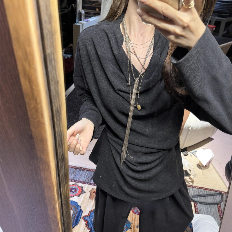 Mx Self-Heating Brushed Velvet Paper Man Long-Sleeved Pullover Top/Casual Wide-Leg Pants Soft Waxy Suit for Women