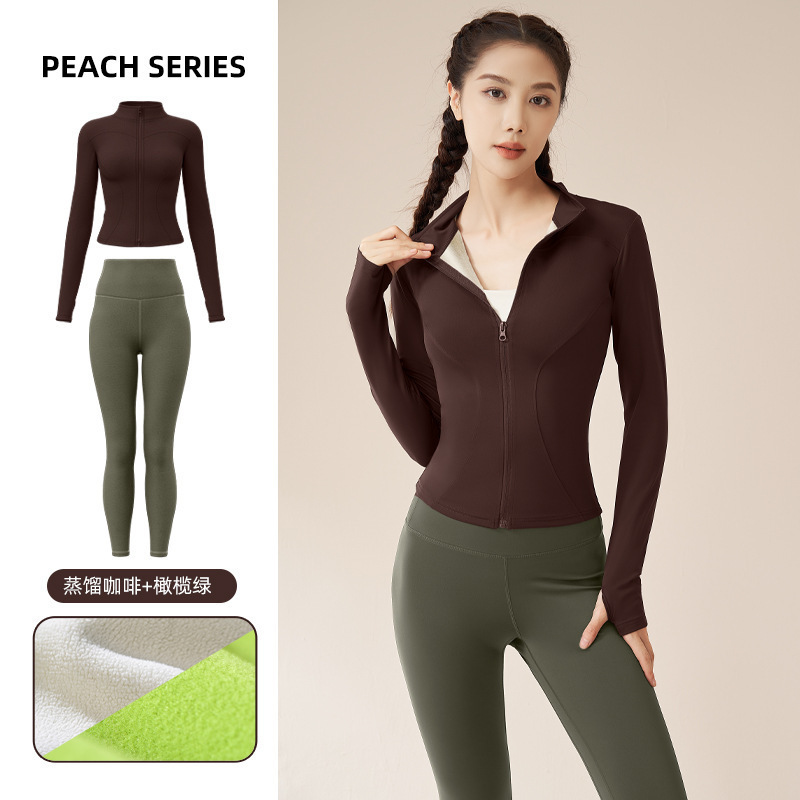 秋冬の厚いベルベットヨガ服セットの裸感が痩せている高弾防風保温フィットネススーツの女性|undefined