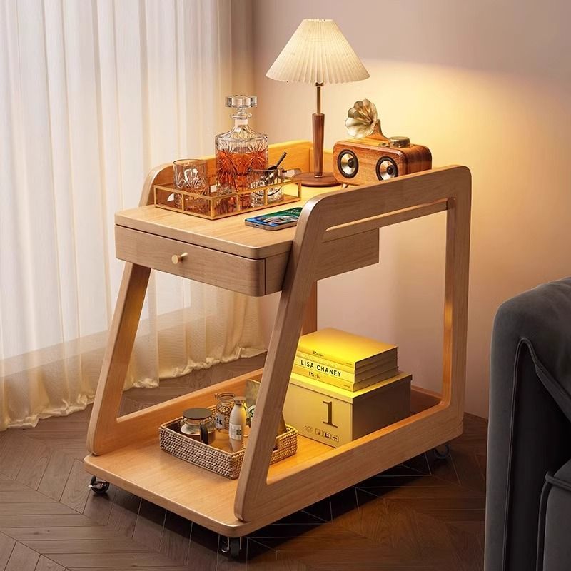Mesa de té de madera maciza, sofá, carro, estante de almacenamiento con ruedas, mesa pequeña, mesa de trabajo, mesa de cabecera móvil