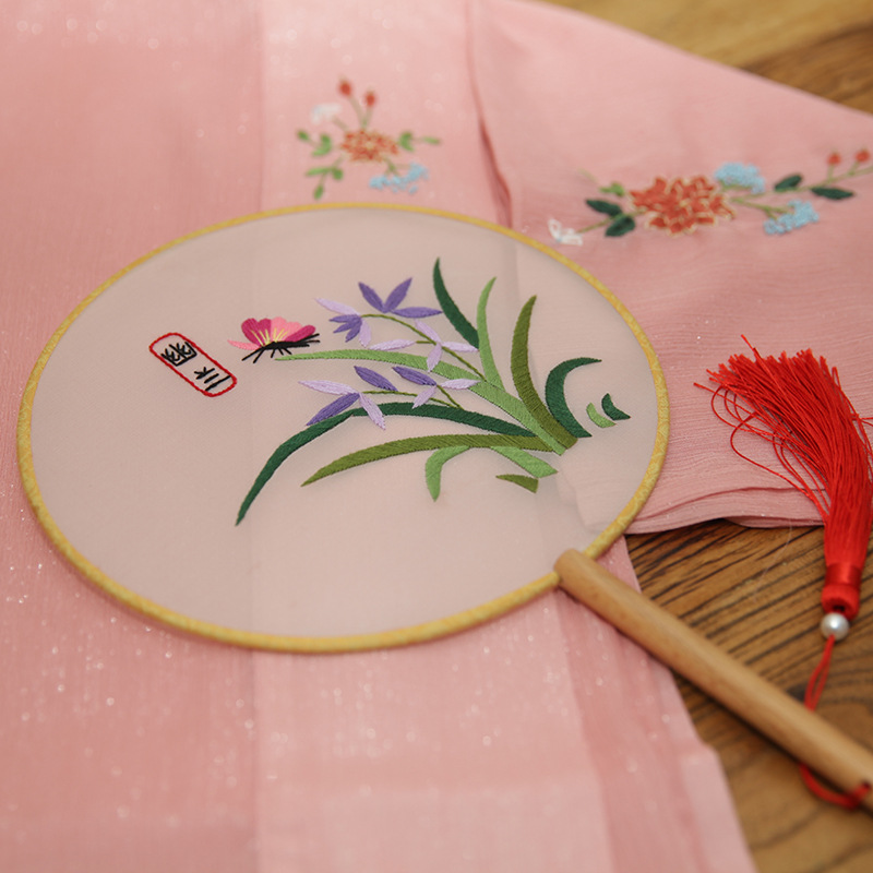 Bordado DIY hecho a mano Lu Bordado producción ventilador material paquete antiguo estilo organza translúcido principiante bordado de doble cara