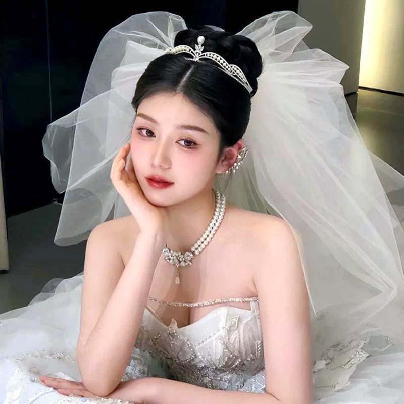 Korean Style Simple Pearl Crown Wedding Dress Bride Tiara Headdress Wedding Ceremony Birthday Dinner 18 Year Old Crown Necklace suit