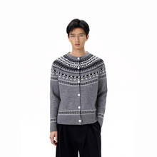 美式复古费尔岛针织开衫男女款秋冬季宽松慵懒风情侣混纺毛衣外套