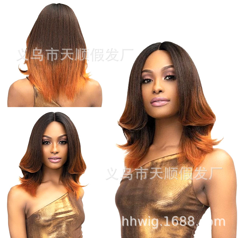 工厂直供女士假发套中分渐变黑红长卷发蓬松大波浪头套 批发制作|ms