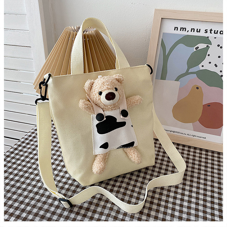 Japanese-style InS-style cute cartoon bear doll, girl student canvas crossbody bag, funny and unique single-shoulder bag undefined