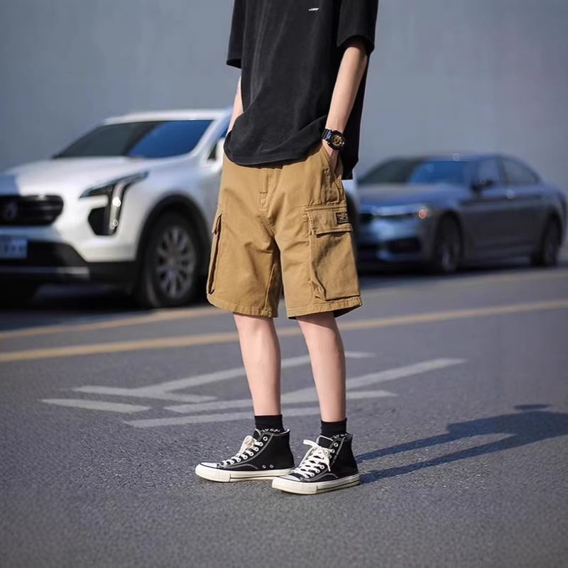 Pure Cotton Summer American-Style Large Pocket Short-Sleeve Casual Shorts for Teenagers, Solid Color, Large Size, Loose Fit, Outdoor Work Pants