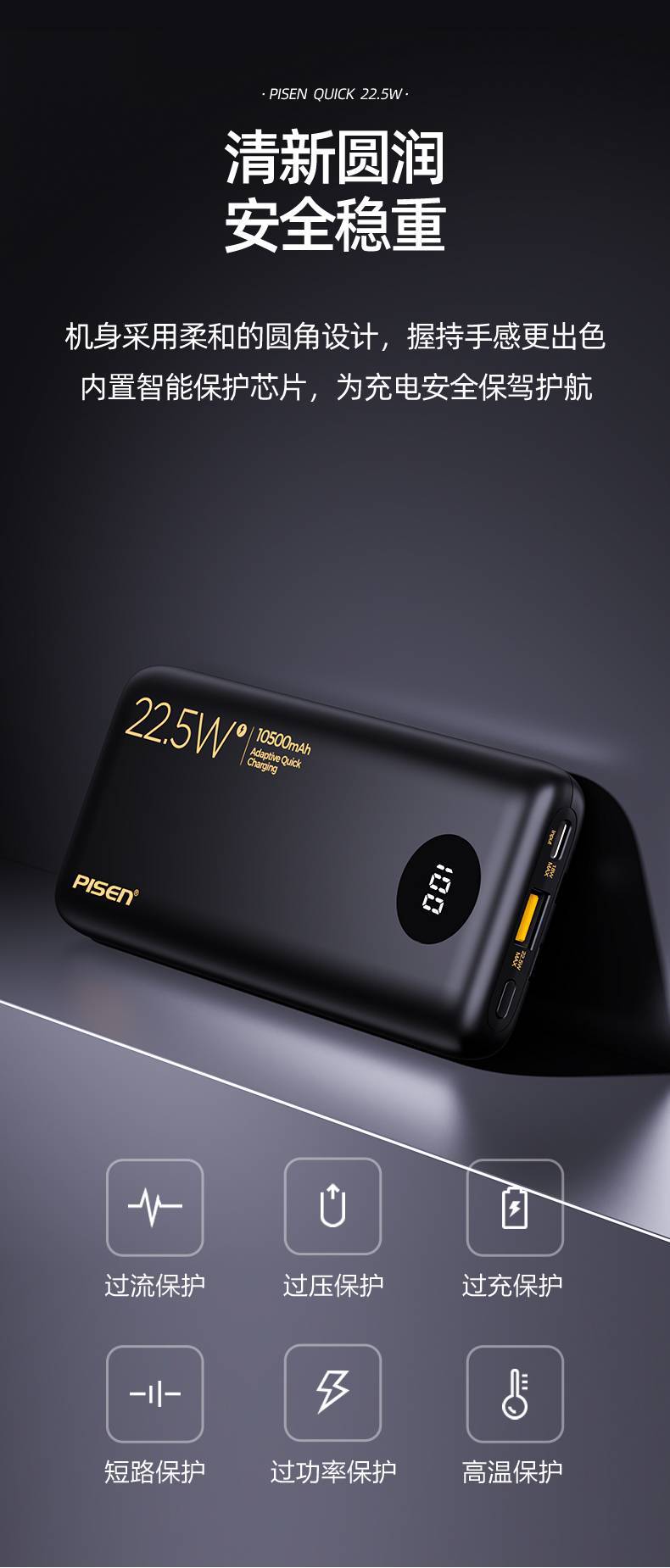 PISEN QUICK 自帶線22.5W快充電寶10500紙