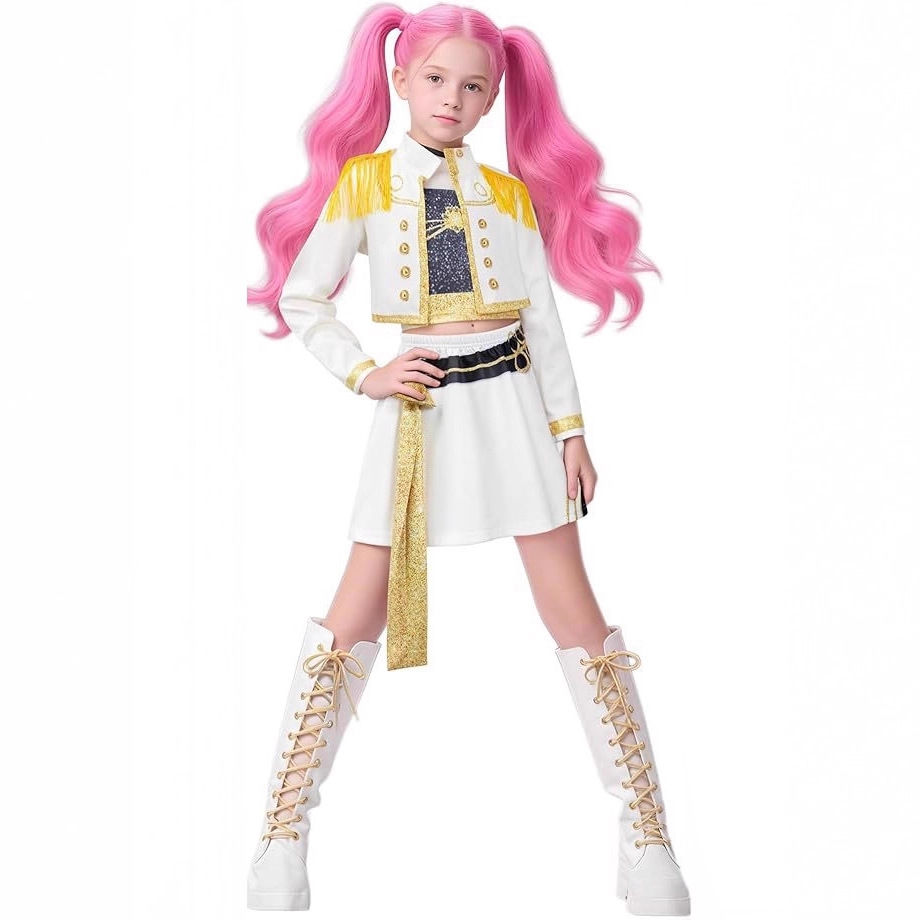 2025亚马逊新款女孩恶魔猎人服装搭配流行歌手3D印花女装童装套装