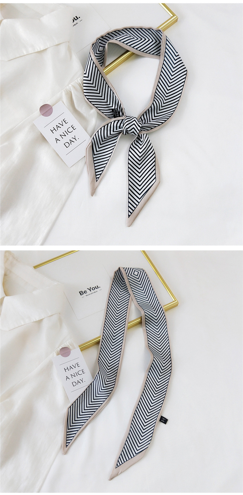 30g Weight Silk Scarf Classification Travel Occasion Unisex Gender Sweet Style Khaki, Grey, Pink, Purple, Red, Green, Blue, Black Color Fashion Streamer Printing Bow Silk Scarf Wholesale 12