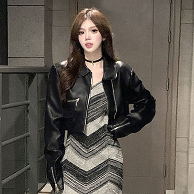 时尚皮夹克女短款2025春秋新款美式复古百搭机车皮夹克洋气|undefined