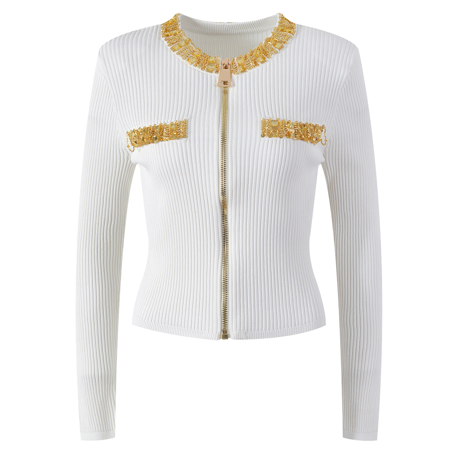 With zipper, white