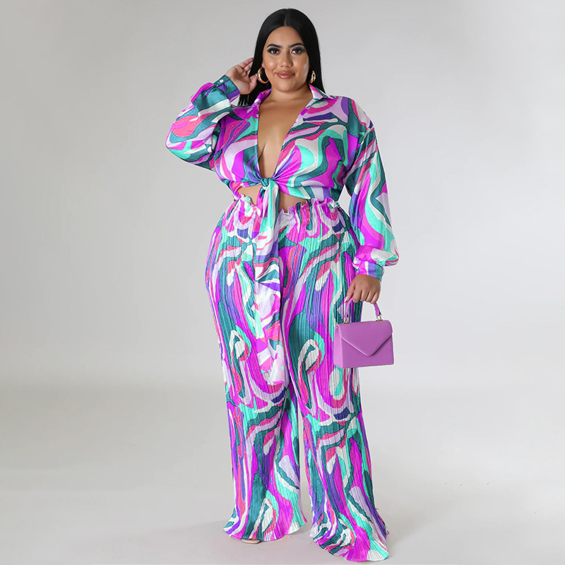 Daily Elegant Color Block Spandex Polyester Pants Sets Plus Size Two-piece Sets display picture 12