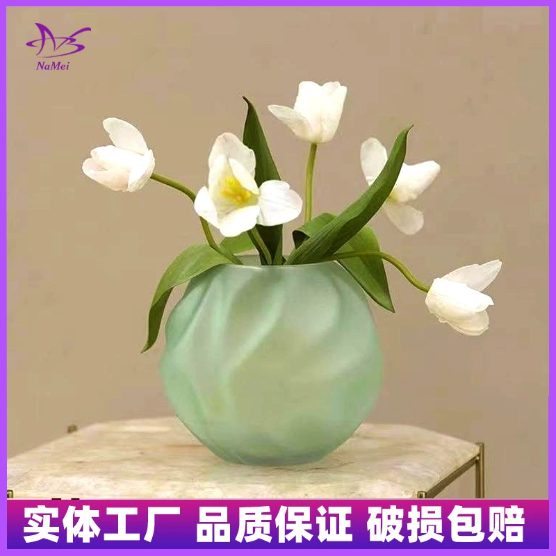 Скандинавская декоративная ваза из матового стекла, зеленое матовое трехмерное плиссированное растение для гидропоники, сферическая композиция из сухоцветов, цветочная композиция.