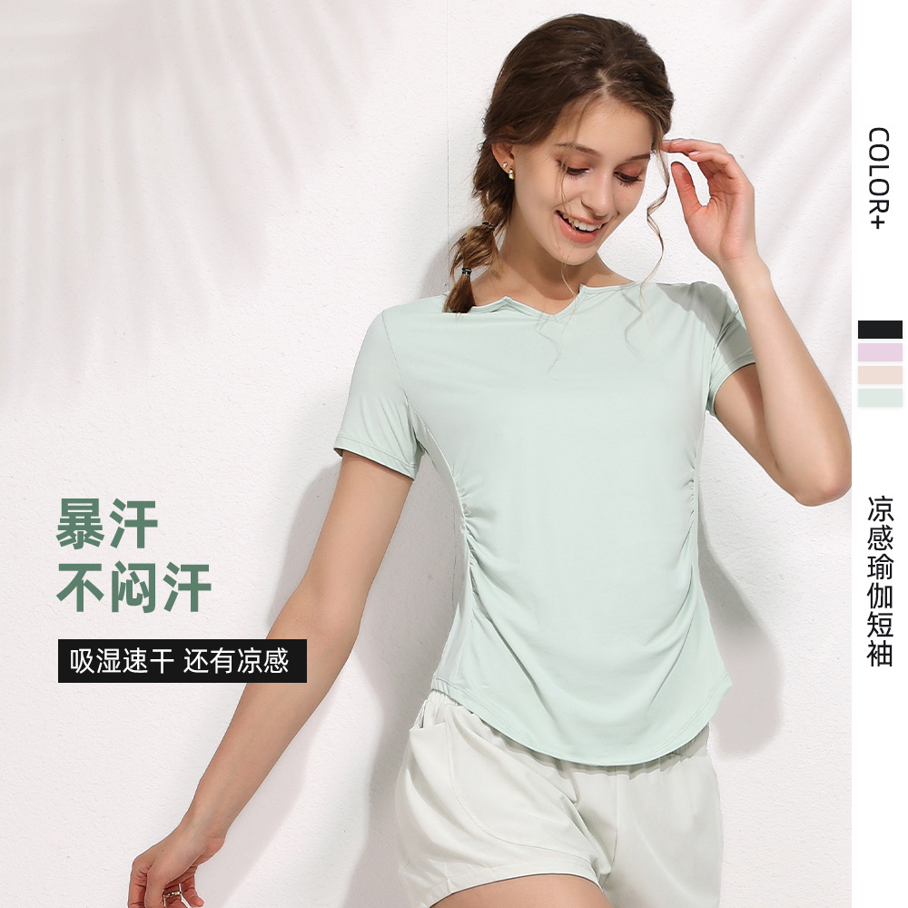 Large Size Yoga Clothing Women's Summer 2023 New Quick-drying Running Quick-drying Pilates Fitness Suit Sports Short-sleeved Top