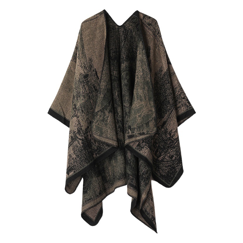 Spot Kawasaki Literary Travel Shawl Qingming River Imitation Cashmere Knitted Scarf Slit Cloak Cloak Outer Wear