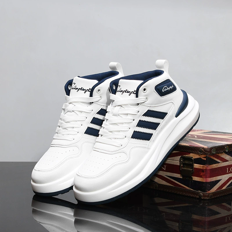 Высокие мужские туфли высокого уровня осенние дикие повседневные кроссовки спортивные утолщения, высокие кожаные маленькие белые туфли 6636