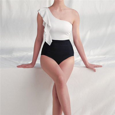the republic of korea ins Simplicity sexy One shoulder French Cover the belly Show thin Swimming suit hot spring Cross border Thailand Swimsuit Conjoined