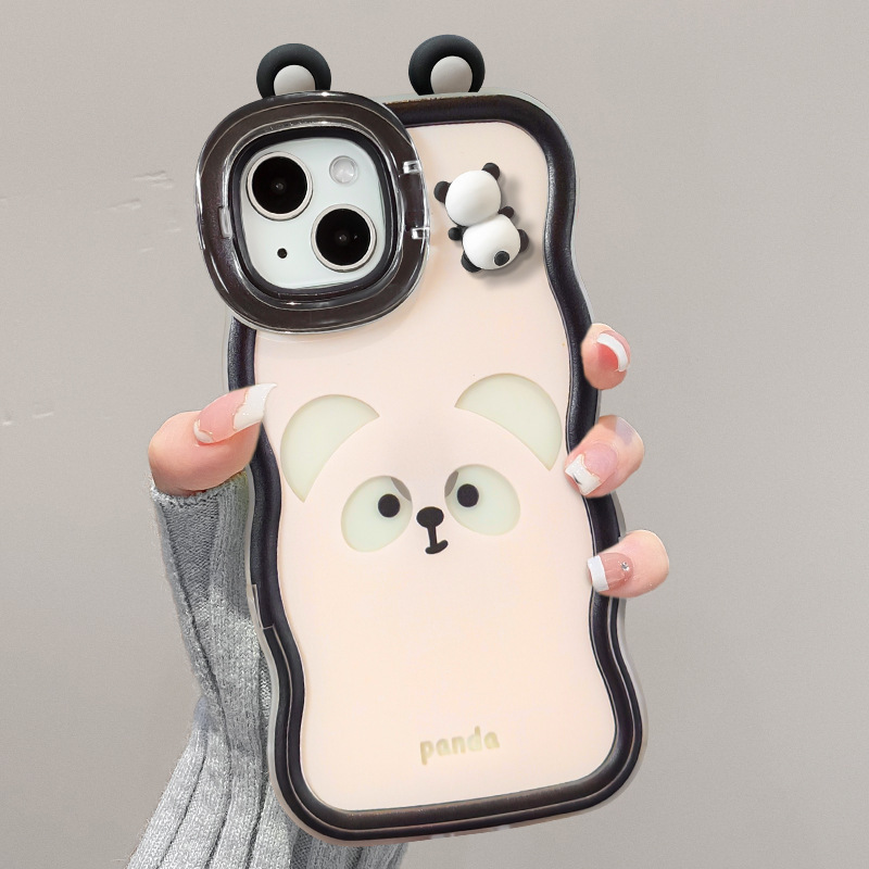 可爱熊猫公仔适用iphone17pro手机壳16硅胶防摔14双支架15新女款|undefined