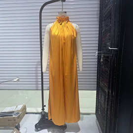 ZR女装 欧美风2026夏季新品姜黄色高腰花苞阔腿裤松紧腰连体衣女