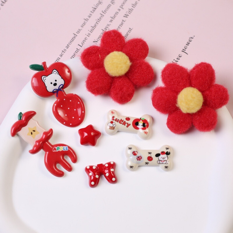 Cartoon Apple Spoon Fork DIY Phone Case Fridge Magnet Patch Decoration Bag Pendant Clothing Accessories Wholesale