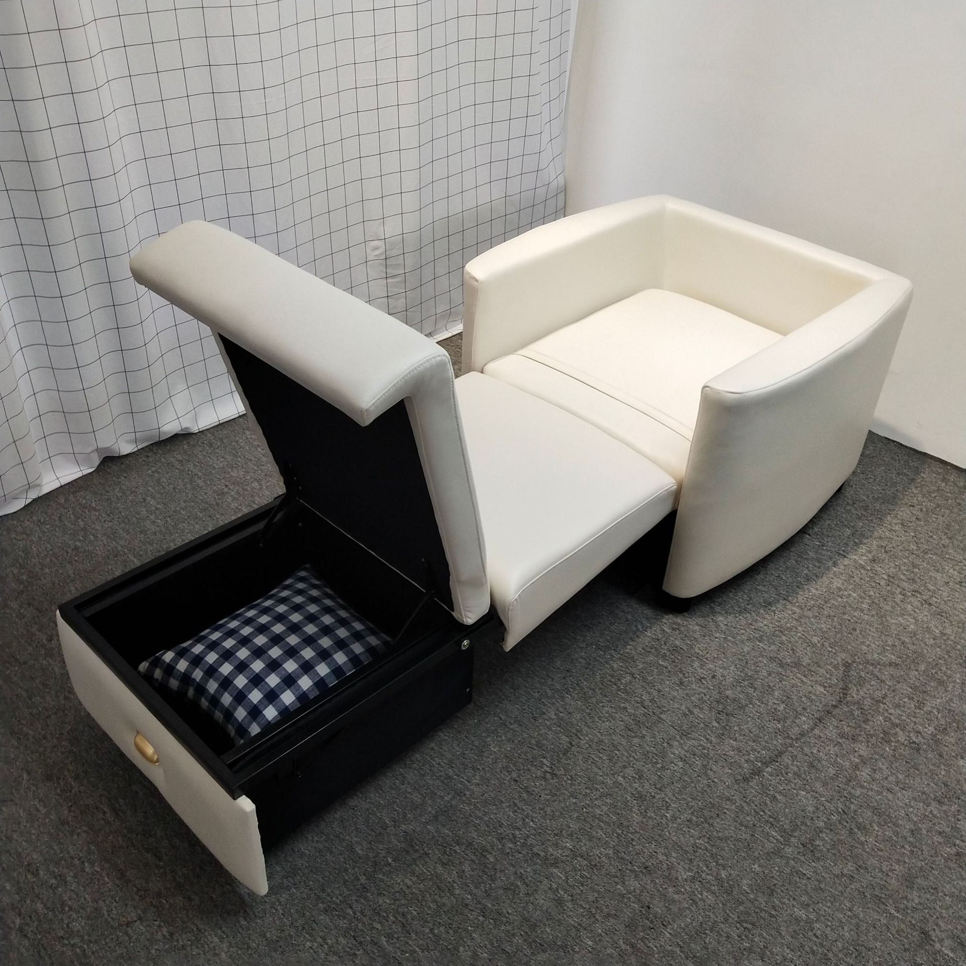 Almacenamiento plegable multifuncional de una sola persona balcón sofá cama de almuerzo tecnología tela de cuero silla de acompañamiento médico