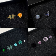 “枯叶蝶”早秋新款落日蝴蝶玫瑰耳钉mini小巧简约百搭韩系ins