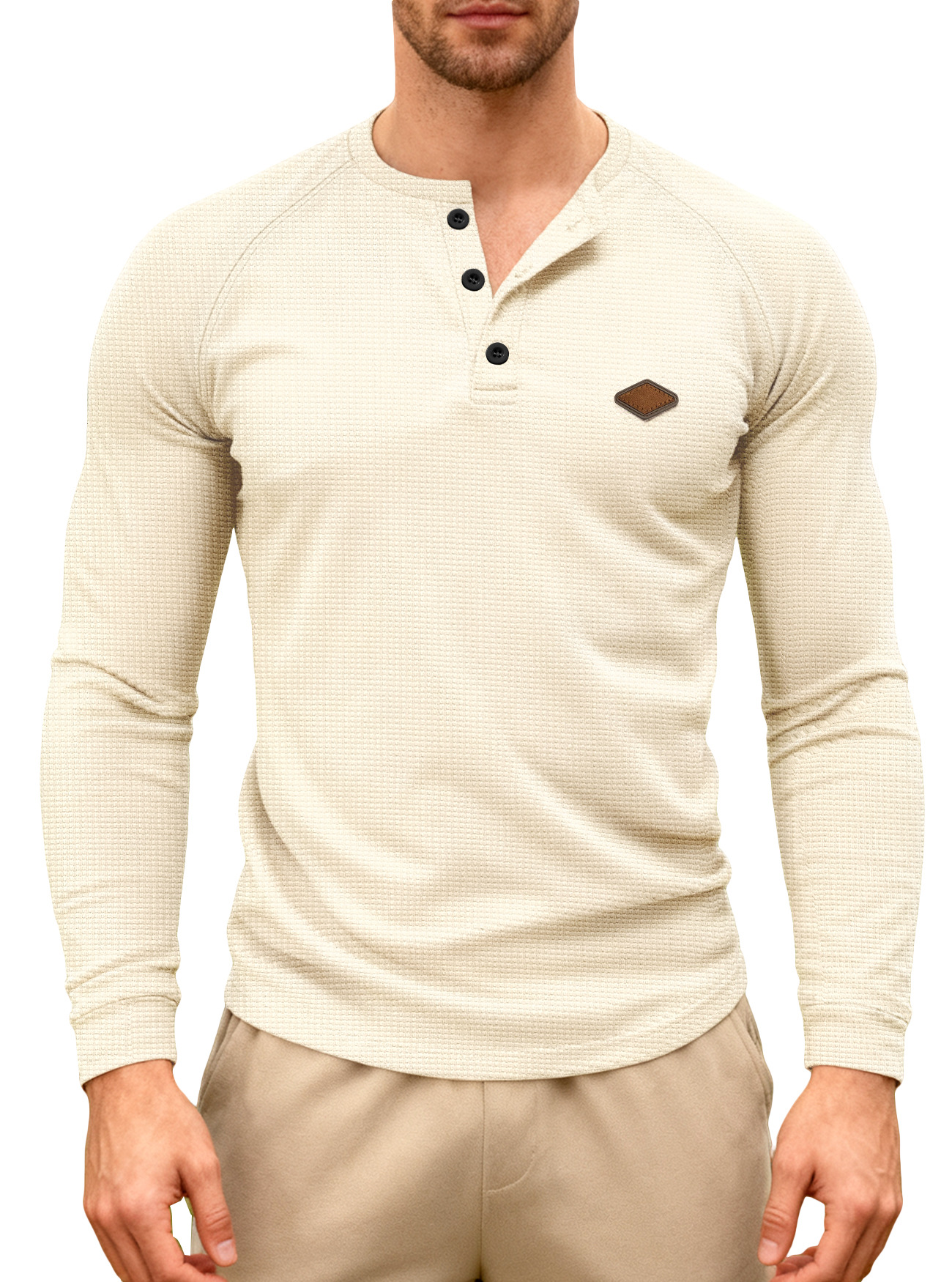 Nuevo transfronterizo europeo y americano hombre casual primavera y otoño americano waffle tie rápido secado hombro Henry camiseta de manga larga