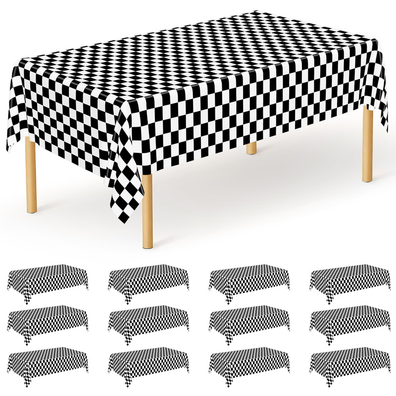 Cross-Border Foreign Trade Amazon Black and White Checkered Waterproof Tablecloth Digital Printing Creative Gift Removable and Washable Factory Direct Sale Cross-Border Foreign Trade Amazon Black and White Checkered Waterproof Tablecloth Digital Printing Creative Gift Removable and Washable Factory Direct Sale
