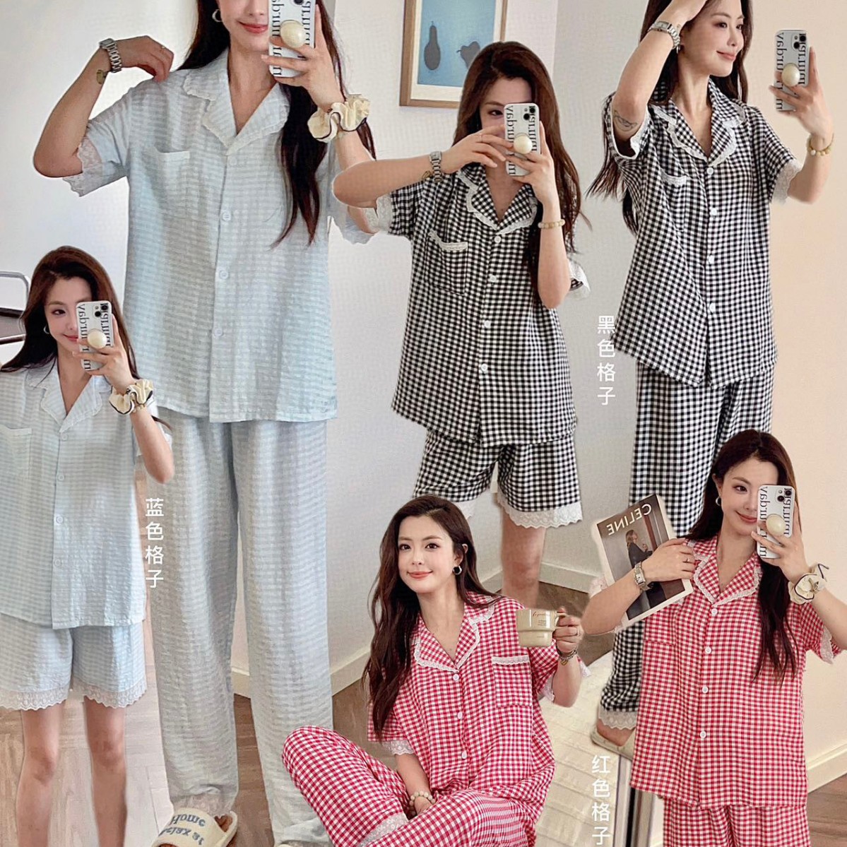 JIEAINA plaid lace princess W948# yarn-dyed plaid pajamas girls