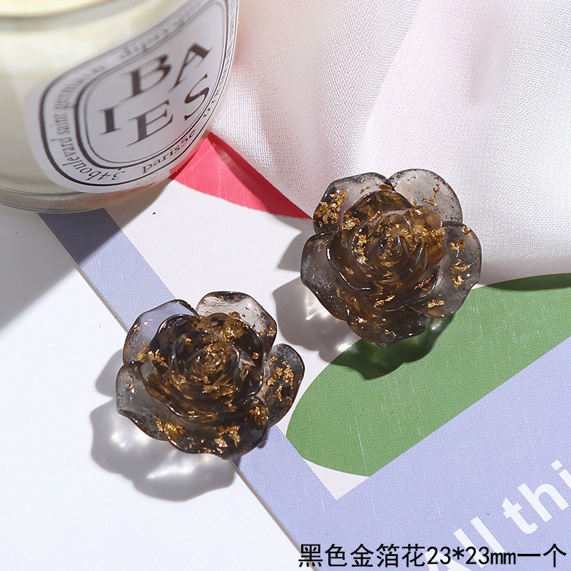 2023 Новые интернет-знаменитости Прозрачная Золотая фольга Цветок Роза Серьги Кремовый клей Серьги из смолы Серьги ручной работы