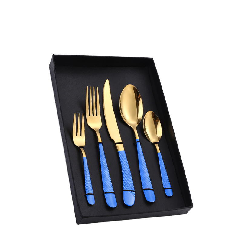 Amazon Tik Tok vajilla de acero inoxidable 4/5 piezas traje estrella diamante cuatro piezas principales caja de regalo cuchillo de comida occidental, tenedor y cuchara traje