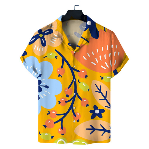 Men's Spring New Western Men's Clothing 3D Printed Thin Casual Beach Aloha Shirt