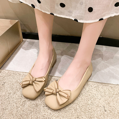 French low-heeled shallow mouth women's summer bow shoes with skirts, non-tiring women's shoes, bean pod sandals