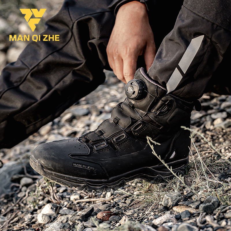 Motorcycle Riding Boots, Outdoor Motorcycle Short Boots, Water-Resistant Motorcycle Boots for Men, Non-Slip Hiking Boots