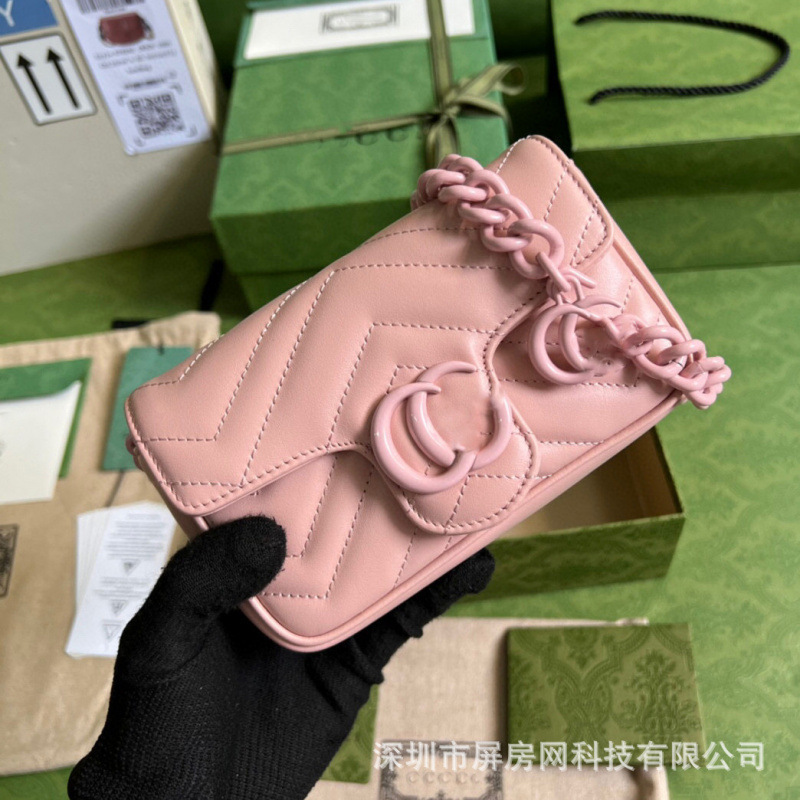 New Coolqi Guqi Full Leather Waist Bag for Women, Marmont Chain Bag, Macaron Multi-Color, Fashionable and Versatile for Girls