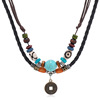 Retro turquoise woven metal necklace, bronze coins, pendant, European style