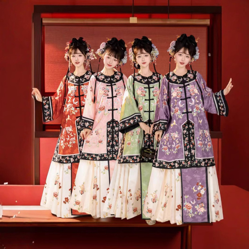 New style [auspicious] Qing Han women's double-breasted crew neck non-Han Chinese clothing retro style national costume Qing Dynasty palace costume suit