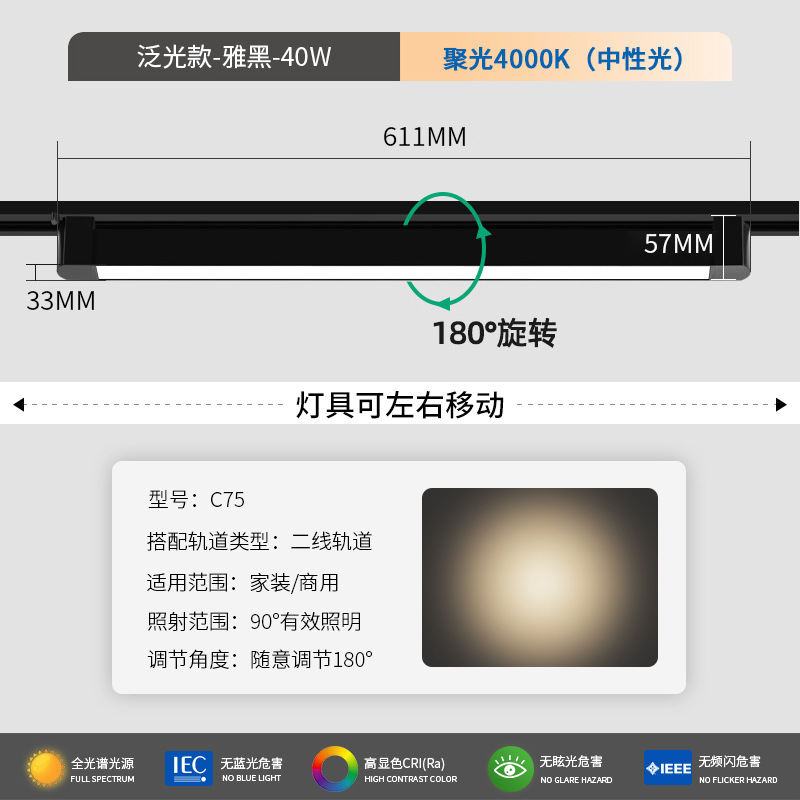 Extra bright floodlight black 40 watts-natural light