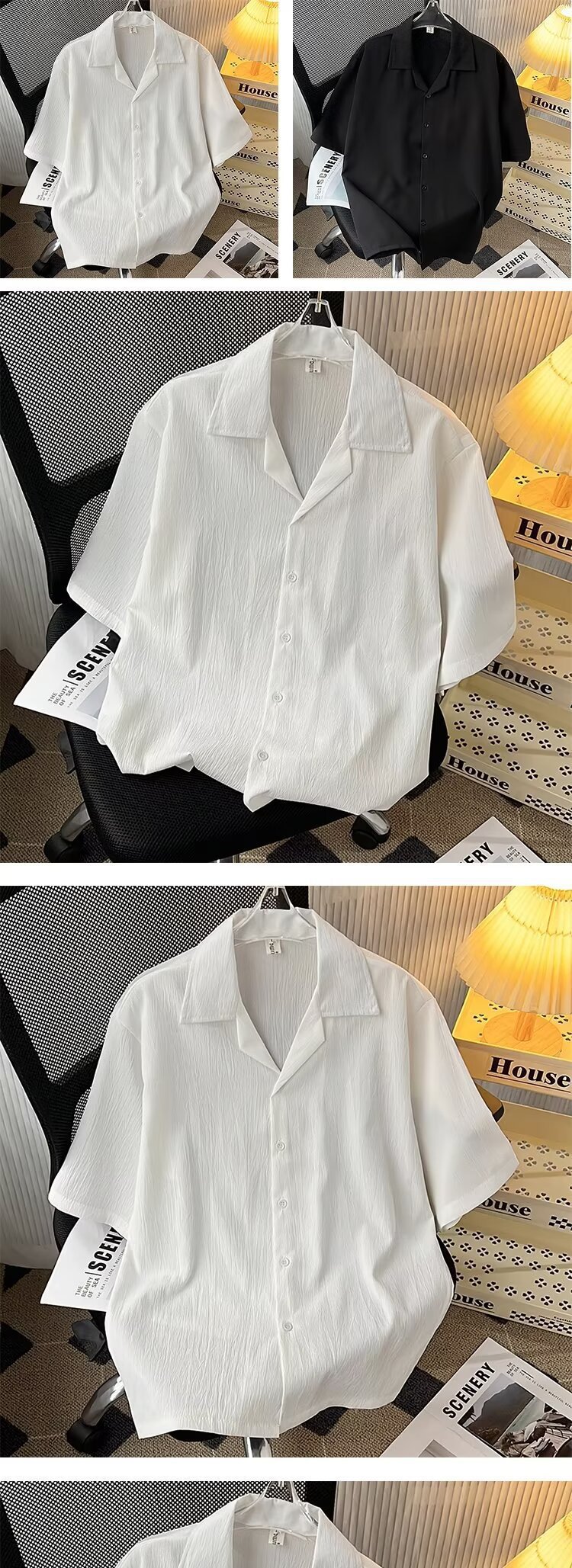 ForMen High-End Draped Ice Silk Shirt For Men, Short Sleeve Loose Fit American Cuban Collar Shirt, Summer Trendy Cool Couple's_voghion.com