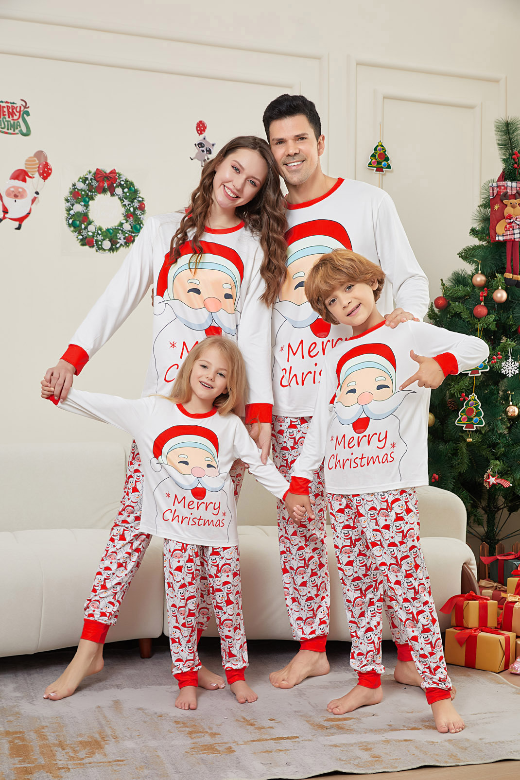 Christmas Santa letter Snowman Christmas family suit printed home clothes pajamas_voghion.com