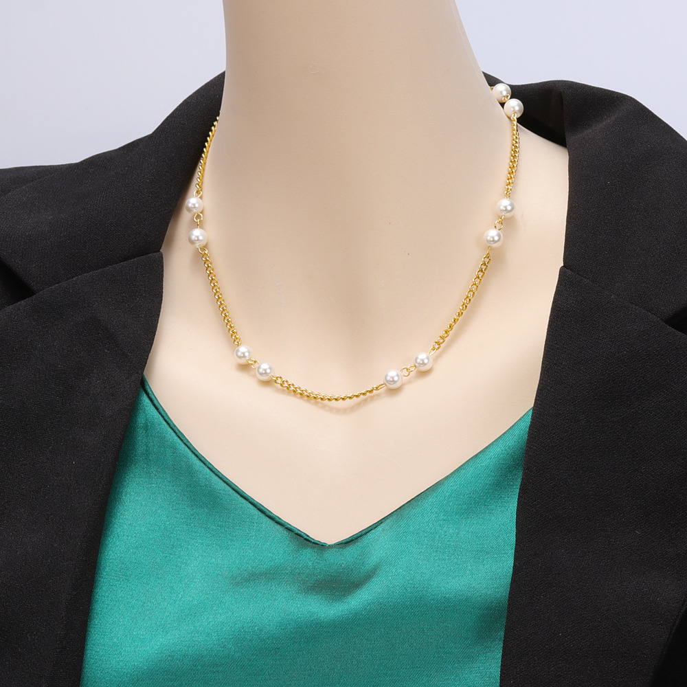 Simple Style Geometric Stainless Steel Plating Artificial Pearls Necklace 1 Piece