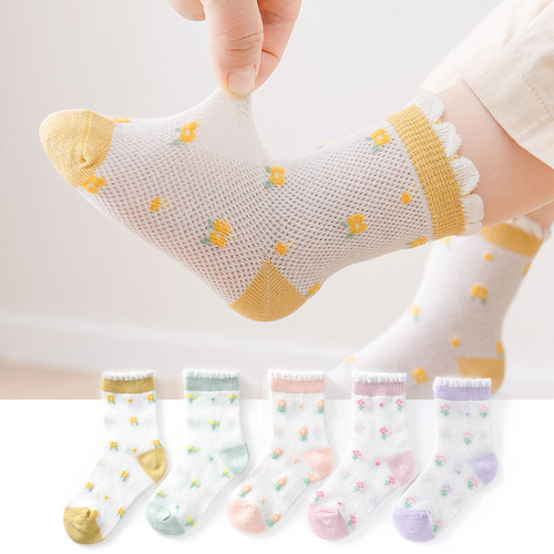 New spring and summer thin children's cotton socks cute cartoon mesh middle-length children's socks men's and women's baby socks wholesale