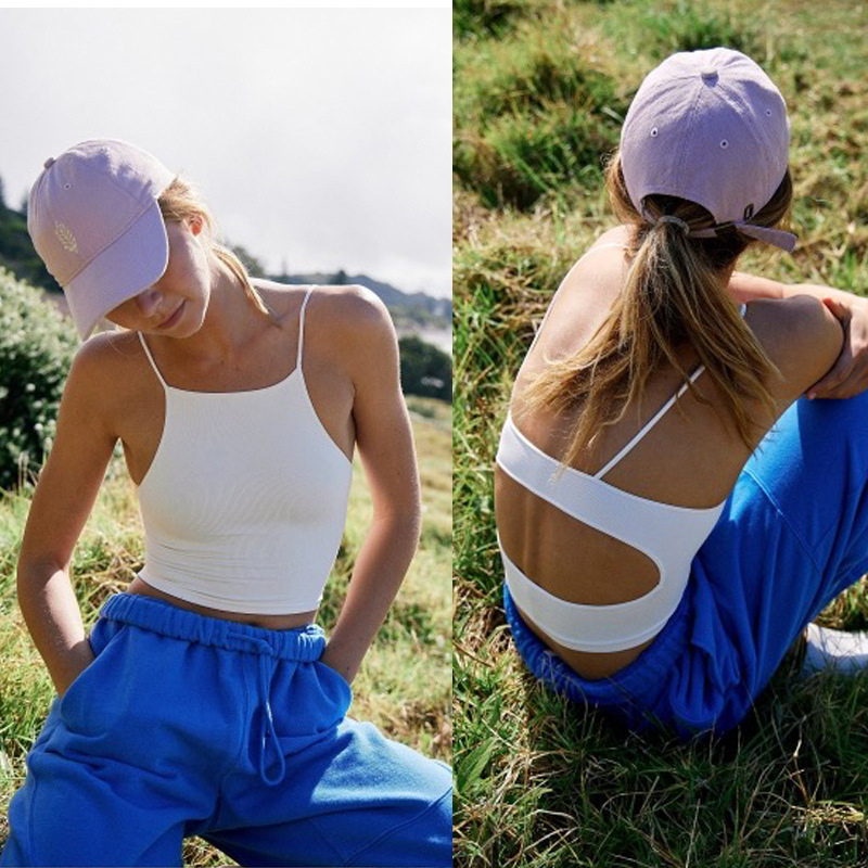 Foreign trade cross-border European and American I-shaped sports fitness sling with chest pad striped quick-drying shorts versatile Yoga top