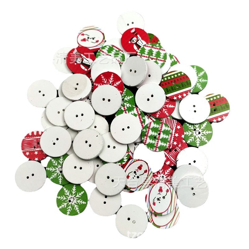1.5/2/2.5cm Botones redondos impresos de Navidad con fondo blanco 100 piezas de botones de madera impresos con fondo blanco