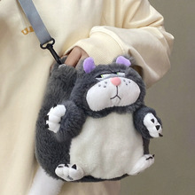 爆款路西法猫猫包斜挎大肥猫毛绒玩偶包包束口袋伽菲猫卡通单肩包