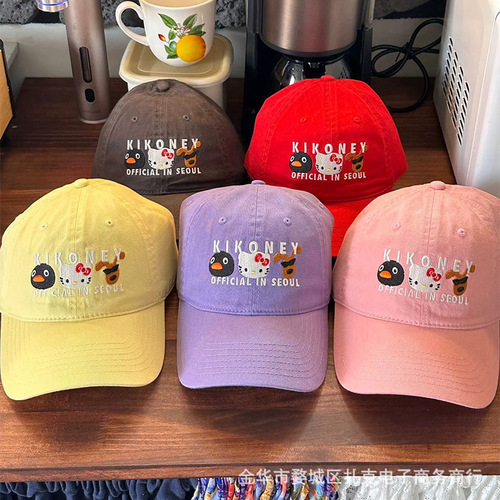 Niche American-style Kitten Bucket Hat for Students, Early Morning Duckbill Hat for Women, Korean Retro Kitty Dopamine Cartoon Hat