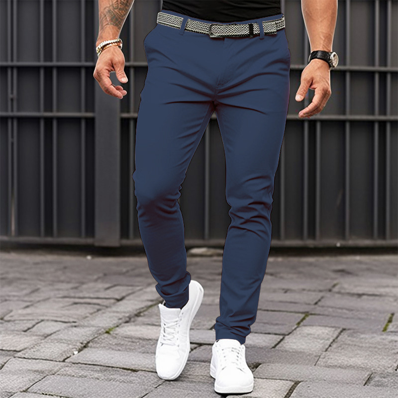 Europa y América estación independiente transfronteriza de los hombres de color sólido bolsillo apretado cremallera negocio casual slim fit pantalones pequeños