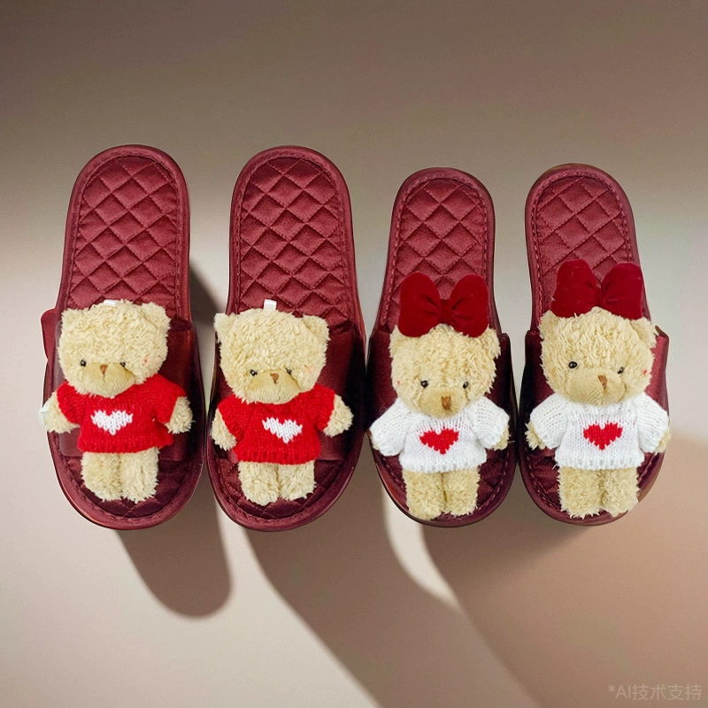 Весенние летние свадебные тапочки жених невеста свадебные тапочки милые медвежонок красные пары домашних туфель